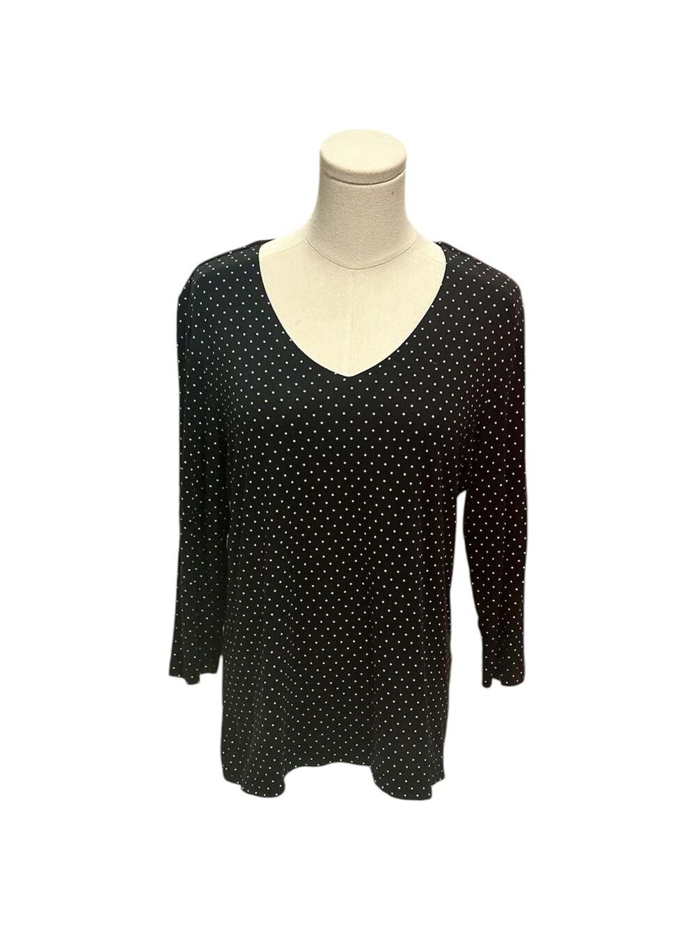 Chico's Black Polka Dot V-Neck Long Sleeve Top Women’s Size 1 Medium